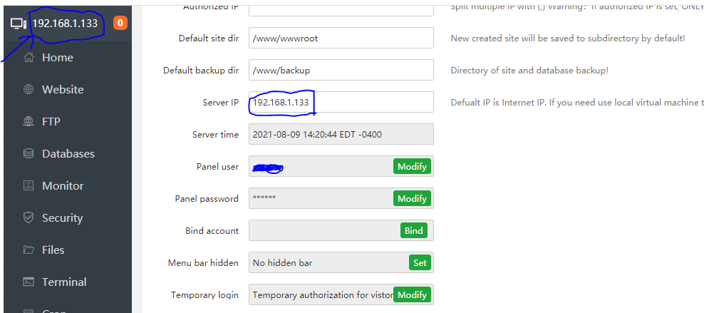 Change Server Ip To Internet Address Given Aapanel Hosting Control Panel One Click Lamp Lemp